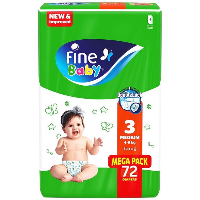 Fine Baby Diapers Size 3 (4-9 kg) Maxi, 72ct, Mega pack