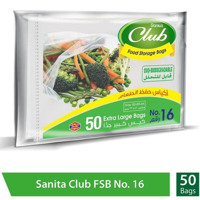 Sanita Club No.16 Food Storage Bags 50-Pieces, X-Large Size