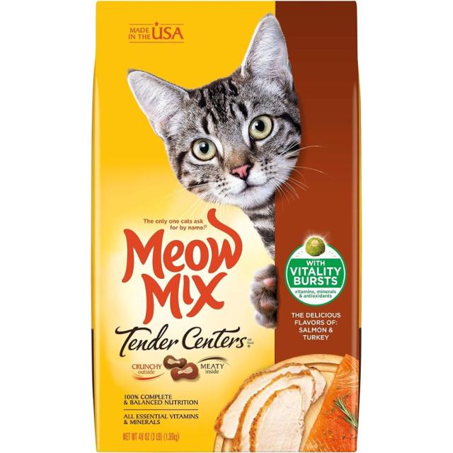 Meow Mix Tender Centers Dry Cat Food, Salmon & Turkey with Vitality Bursts, 1.36kg