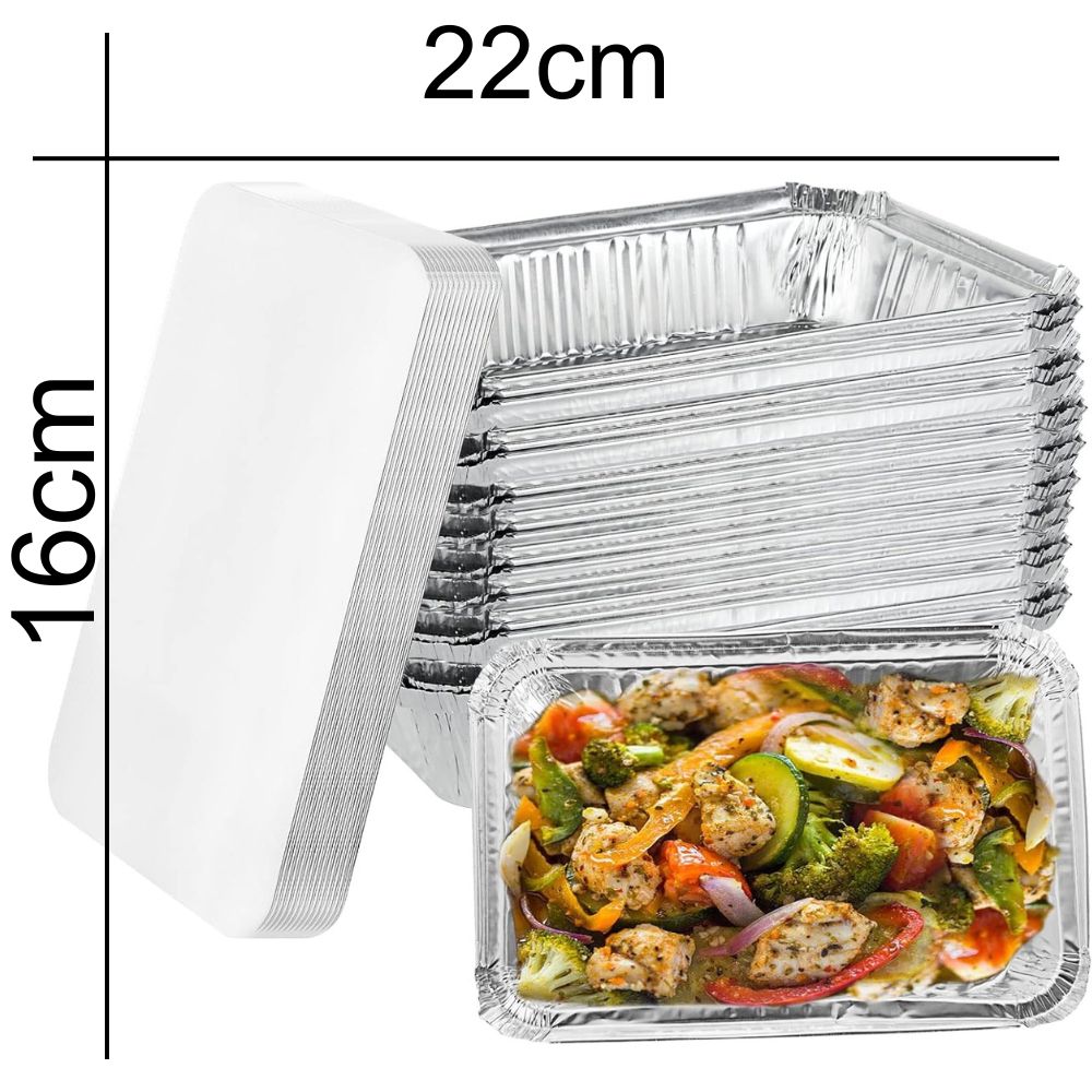 Aluminium Foil Trays Food Foil Pans with Lids 22 x 16cm 10pcs