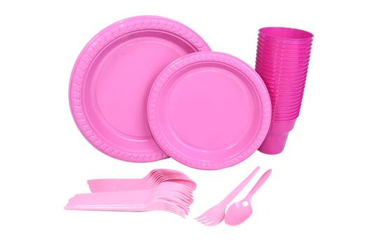 RZ Party Set - Pink - 50 Pieces - 10 Cups 20 Plates 10 Forks 10 Spoons 