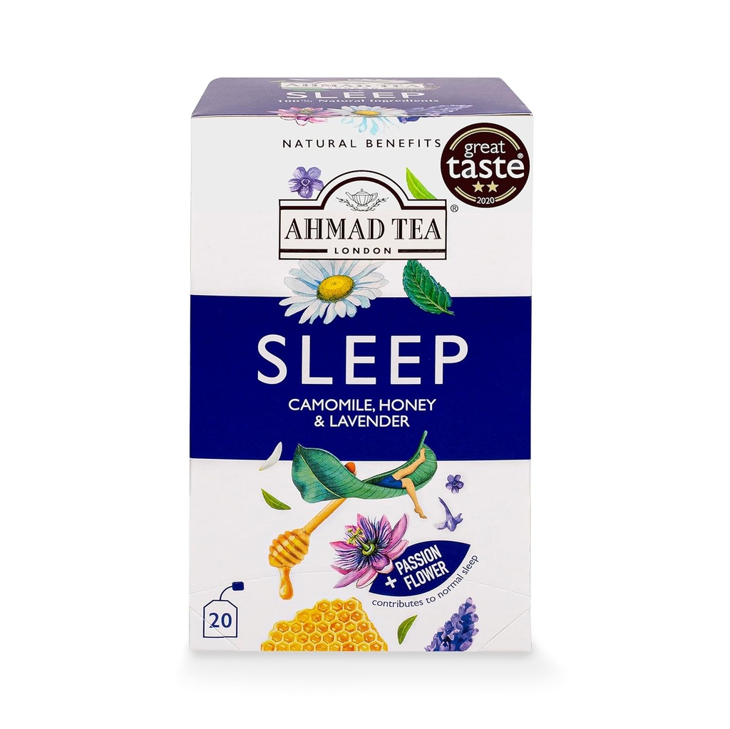 Ahmad Tea Herbal Tea, Camomile, Honey, & Lavender 'Sleep' Natural Benefits Teabags, 20 ct