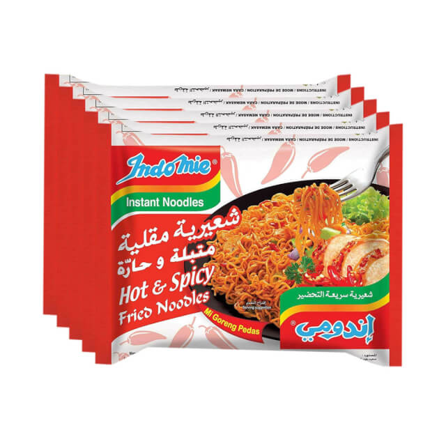 Indomie Hot And Spicy Flavored Instant Fried Noodles 5 x 80g