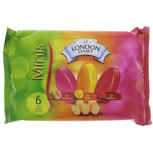 [6291003244582] London Dairy Mini Sorbets MP (Mango+Raspberry+Pink Guava) 6 x 50ml
