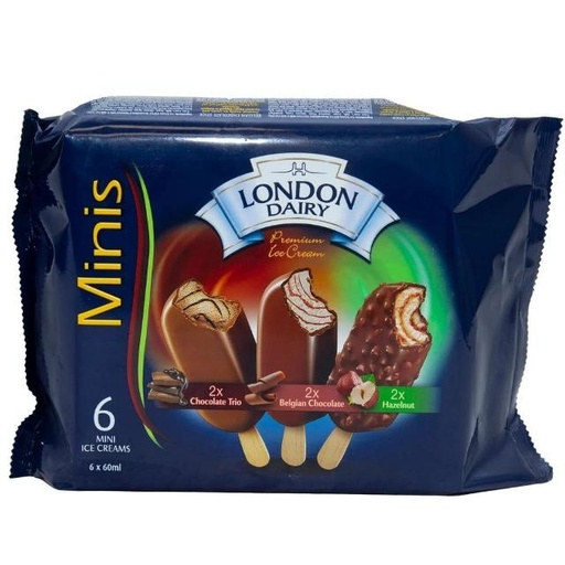 [6291003243530] London Dairy Mini Ice Cream Stick (Chocolate Trio+Hazelnut+Belgian Chocolate) 6 x 60ml