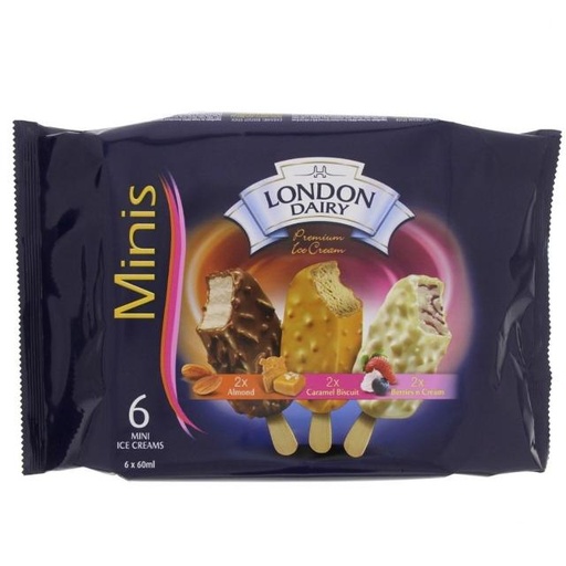 [6291003243554] London Dairy Minis Almond Ice Cream Stick 6 x 60ml