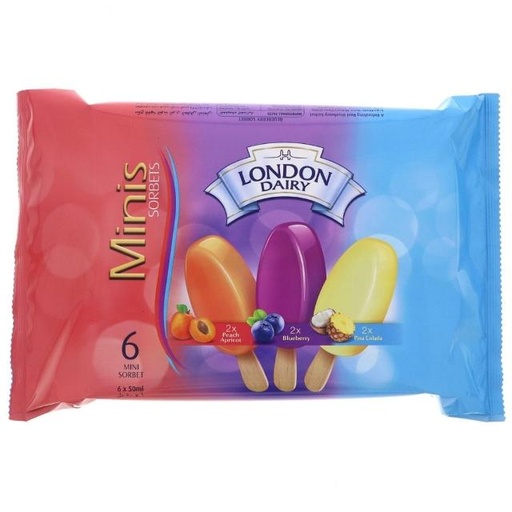 [6291003603563] London Dairy Mini Sorbets MP (Peach+Blueberry+Pina Colada) 6 x 50ml