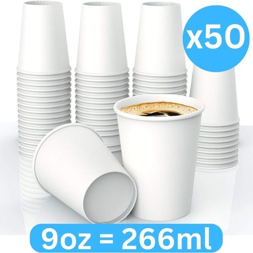 [6253012600957] Coffee Paper Cups - White 9oz = 266ml 50cups