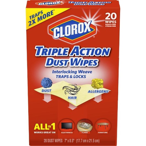 [044600313139] Clorox Triple Action Dust Wipes, Bleach Free Cleaning Wipes - 20 Count
