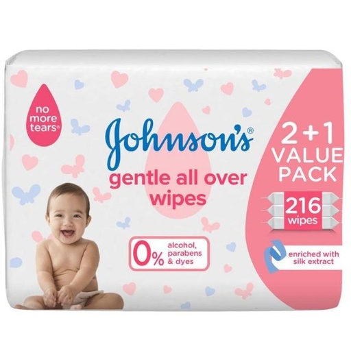 [3574661422381] Johnsons Baby Wipes - Gentle All Over 2+1 Pack 216pcs