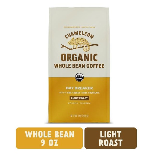 [050000489589] Chameleon Organic Day Breaker, Light Roast, Whole Bean Coffee