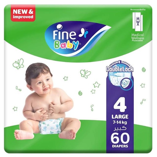 [6294018804017] Fine Baby Diapers Size 4 Large 7-14kg Mega Pack 60pcs