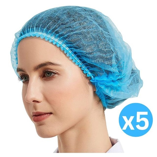 [731015276035] Disposable Hair Net Caps, Blue 5pcs