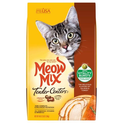 [829274512527] Meow Mix Tender Centers Dry Cat Food, Salmon & Turkey 1.43kg
