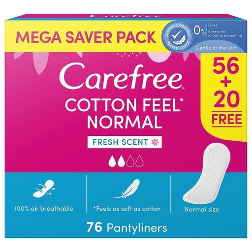 [3574661448206] CAREFREE Panty Liners, Cotton, Fresh Scent, Pack of 76