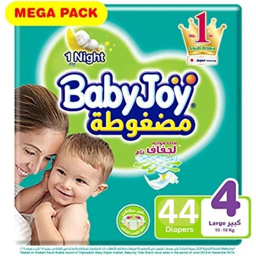 [6281008274363] BabyJoy Compressed Diamond Pad Diaper, Size 4, Large, 10-18 Kg, Jumbo Pack, 44 Diapers