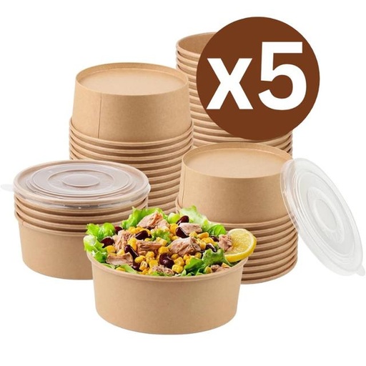[30139473] Paper Bowls with Lids, Disposable 14cm - 750ml - 5pcs