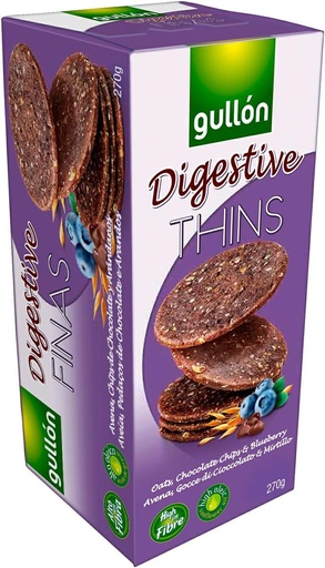 [8410376054064] Gullon Digestive Thins With Oats, Chocolate Chips And Blueberry, High in Fibre 270GR
