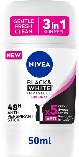 [4005900908049] NIVEA Antiperspirant Stick for Women, 48h Protection, Black & White Invisible Original, 50ml
