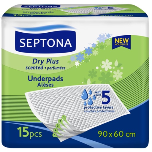 [5201410890273] Septona Dry Plus Scented Underpads 90 x 60cm 15pcs