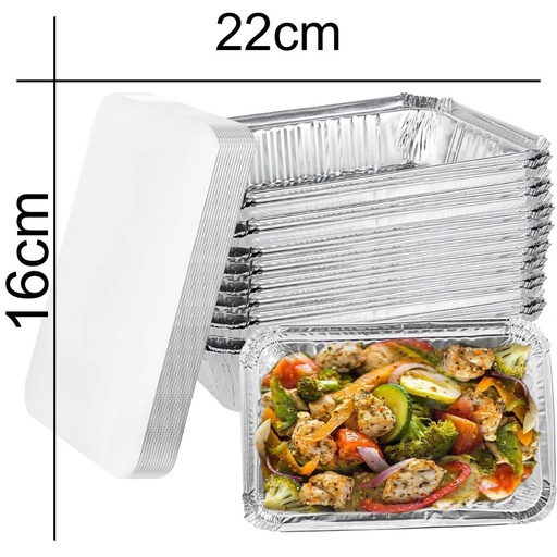 [10250] Aluminium Foil Trays Food Foil Pans with Lids 22 x 16cm 10pcs