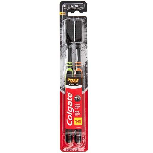[8718951412033] Colgate Double Action Charcoal Medium Toothbrush 2 pk 