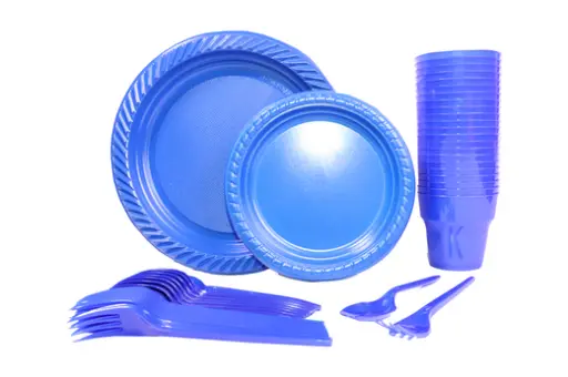 [6253012614053] RZ Party Set - Blue - 50 Pieces - 10 Cups 20 Plates 10 Forks 10 Spoons 