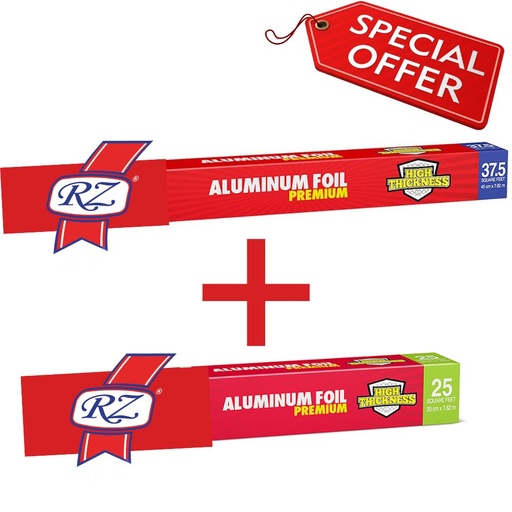 [6253012613827] Rz Aluminum Foil 37.5 Sqft Roll + 25 Sqft Roll FREE