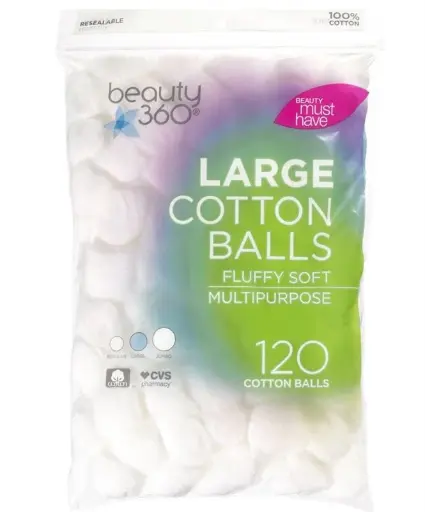 [050428298091] Beauty 360 Large Cotton Balls | Absorbent | Multipurpose 120ct
